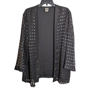 ColonWear Size 2XL Black‎ Sheer Square Pattern OpenFront Shirt